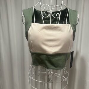 Velocity Olive & Cream Women's crop top/sports bra